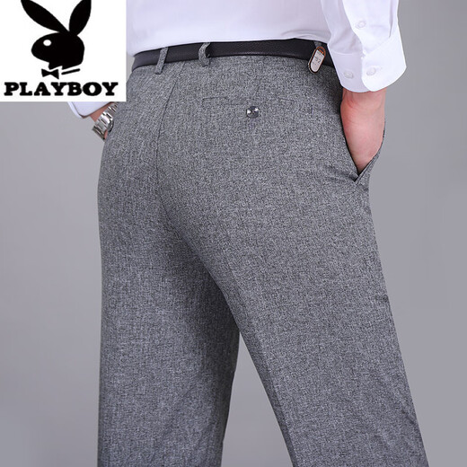 Playboy (Playboy) High-End-Sommer dünne dünne doppeltpassende Leinenhosen-Casual Hosen Vatertagsgeschenk mittleren Alters und ältere Hochtätigkeit mit hoher Taille Long Long Hosen 9930 Doppelpaarte schwarze 42 3 Fuß 2 Taillenumfang