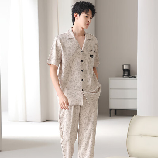 Langsha [7A Antibactérien] Pyjama en coton pur pyjamas Men d'été mince à manches courtes à manches