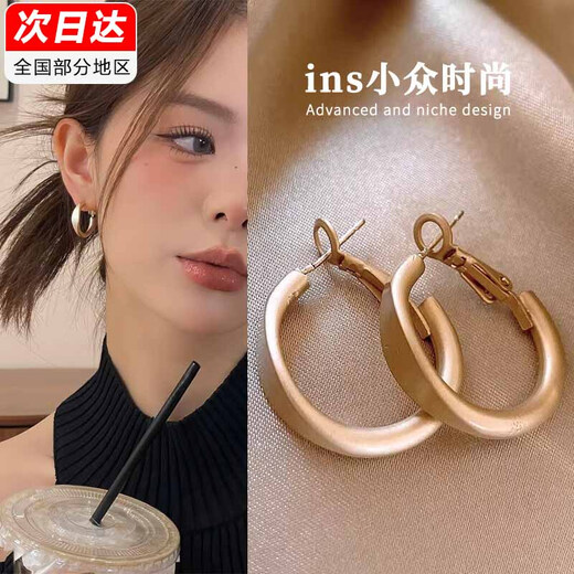 Bo Na Ling Earrings S925 Silver Needle Frosted Earrings Women's High-end Niche Design Versatile Earrings 2025 Earrings Ear Clip Earrings Matte Coffee Gold Earrings Pair