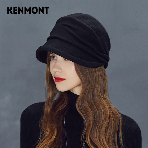 Kenmont Autumn and Winter British Retro Woolen Beret Women's Warm Wool Hat Korean Style Trendy Color Versatile Baotou Hat Black M 57.5c (Adjustable)