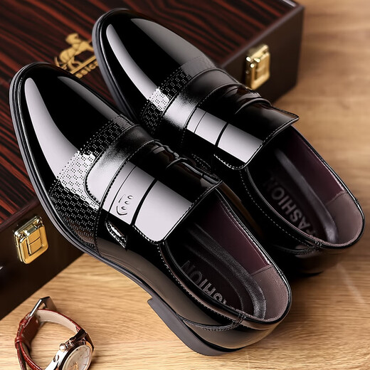 Red Dragonfly Business formal wear without laces for work men's leather shoes dad flat men's leather shoes suit soft leather large size shoes 9902 bright brown 48