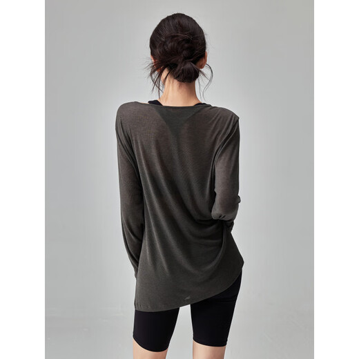 KEJIMITAO European and American ins loose thin yoga wear blouse breathable quick-drying running top round neck slimming Pilates long sleeve dark gray one size fits all (recommended 80-160Jin Jin is equal to about 0.5 kg)