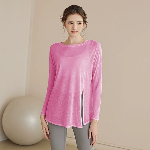 Bright dip loose yoga clothing blouse women's sports tops running Pilates quick-drying long-sleeved T-shirt fitness clothing spring and autumn Strawberry milkshake S/M 80-115Jin Jin equals 0.5 kg