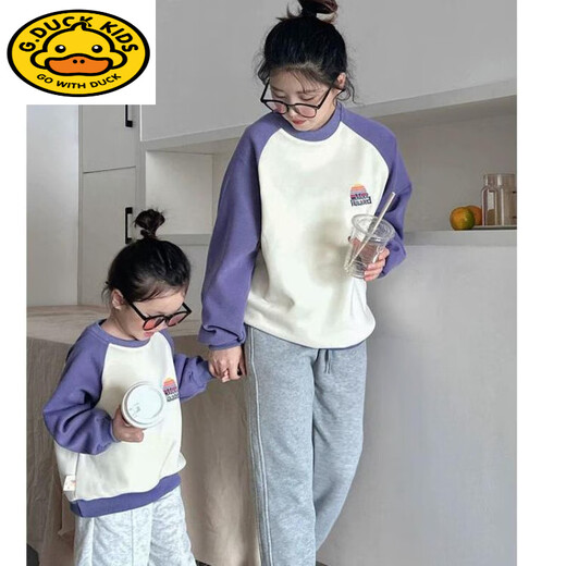 G.duck different parent-child outfits for a family of three mother and daughter 2025 new special parent-child outfits mother-child spring and autumn sweatshirts hit the street purple spring and autumn 150