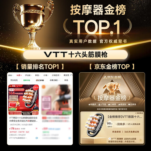 VTT Germany 16-head fascia gun leg fully automatic kneading body deep muscle device waist and leg electric neck mask 16 shoulder, neck and calf massager birthday gift for girls 16-head Pro model 30 gears + 5C power lithium battery + 78KG strength