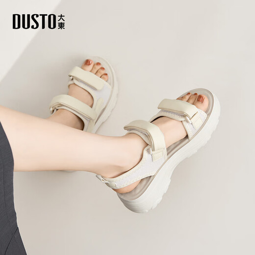 大东（DUSTO）大东运动凉鞋女鞋2024夏季新款休闲时尚平底中跟魔术贴圆头1463 米色 39