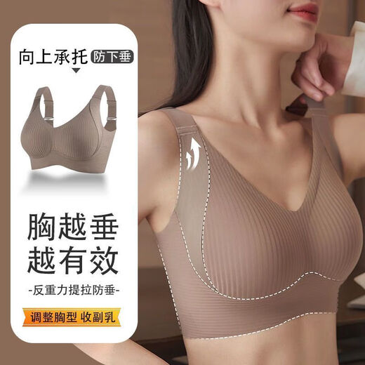 维多利亚的格调胸罩女提拉聚拢女士内衣收副乳调整型吊带一体固定杯美背薄款 【两件装】咖色+肤色 XL 码【120-140斤】