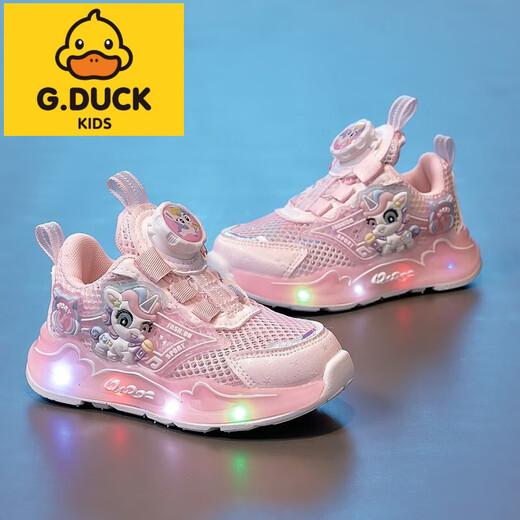 G.Duckkids Little Yellow Duck Girls Sportschuhe 2025 Neue Frühlings- und Sommer -Freizeit vielseitige leuchtende Sportpony Lily Mesh Schuhe B689 Pink Double Net 22 Innere Länge ungefähr 14 cm