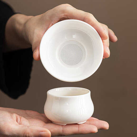 Yuanxi 500ml large mutton-fat jade fair cup tea drain integrated filter ceramic thickened tea divider set high-end mutton-fat jade fair cup + Yushun tea drain set