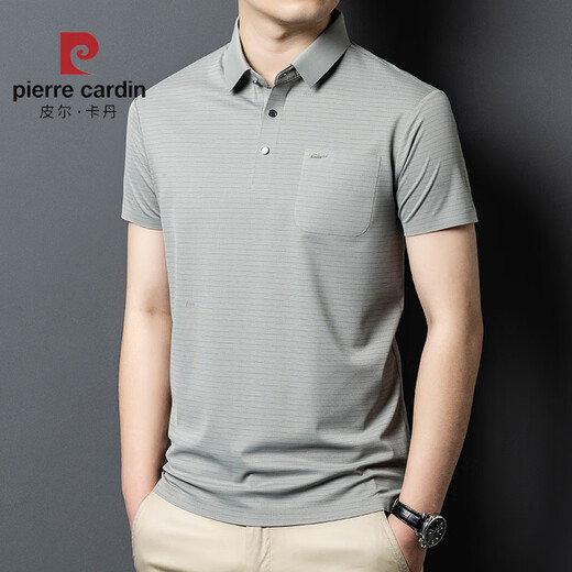 皮尔卡丹（pierre cardin）2025冰丝短袖男T恤中年爸爸装夏季薄款休闲透气无痕条纹polo衫男 深灰15286 2XL 54建议体重160-175斤