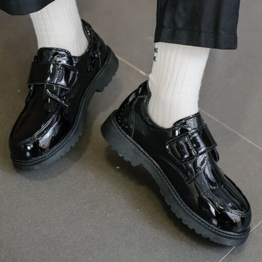 甜苗苗男童皮鞋软底儿童校园表演鞋新款小男孩演出英伦风学生黑色小皮鞋 男童黑色小皮鞋【升级魔术贴款】 34 码【鞋内长约214mm】