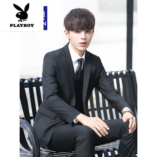 
Playboy (PLAYBOY) teenager high school student 18-year-old adult dress suit college style student formal suit suit men's jacket new product black 2 button suit top + trousers + shirt + vest S 165 [Suggestion 90-105Jin [Jin equals 0.5 kg]]