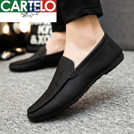 Cartelo Summer New Herren -Slipper 2025 Fahren lässige Lederschuhe weiche Sohle Herren trendige Straßenschuhe Internet Promi Schuhe D838 Black 39