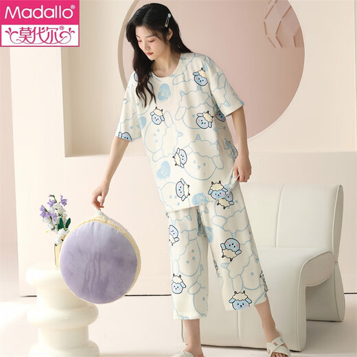 
Modal pajamas for women in summer 2025 new short-sleeved cropped pants suit for spring and summer thin women can wear home clothes for outdoor short-sleeved cropped pants-679 M Recommended 80-100Jin [Jin equals 0.5 kg]