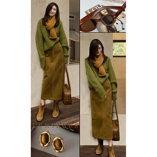 BMOI winter pear-shaped body outfit set for women Korean loose slim knitted sweater and skirt two-piece set knitted sweater + skirt two-piece set XL recommended 120-140 Jin Jin equals 0.5 kg