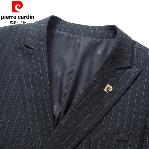 Pierre Cardin French haute couture striped suit suit for men, high-end double-breasted middle-aged business suit, three-piece wedding dress, gray L size 175, it is recommended that 125 Jin Jin equals 0.5 kg -135 Jin Jin equals 0.5 kg