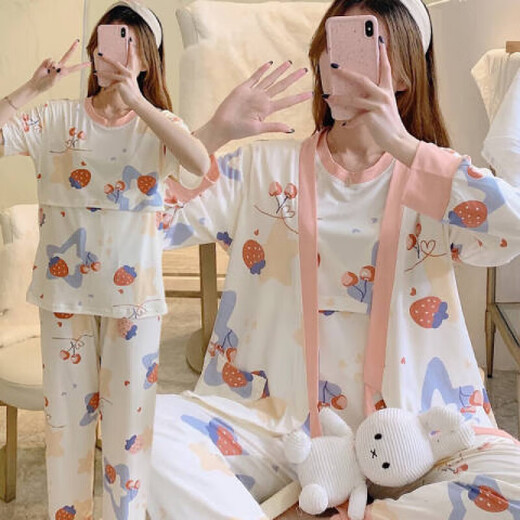桑琴月子服春秋夏季三件套装薄款产后哺乳衣外出孕妇睡衣产后喂奶2XL 9911西瓜女孩【里短袖】 M 【建议80-100斤】