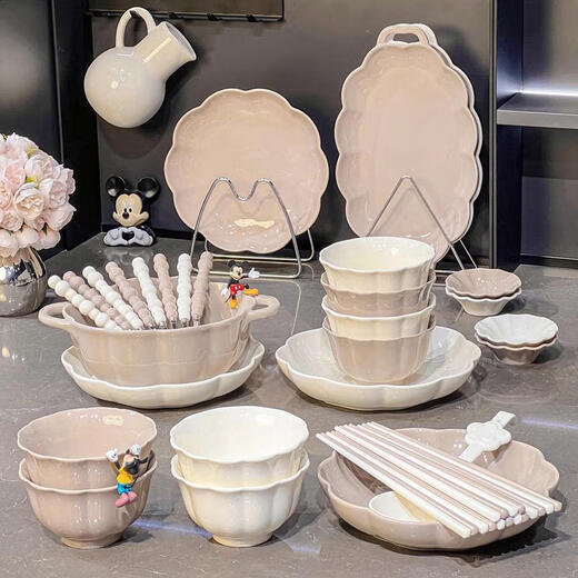 
Yusen Memories Dish Set Household Ceramic Tableware Bowls and Plate Light Luxury Rice Bowls and Bowls Gold-painted 4-6 people Food Gift Box 1355