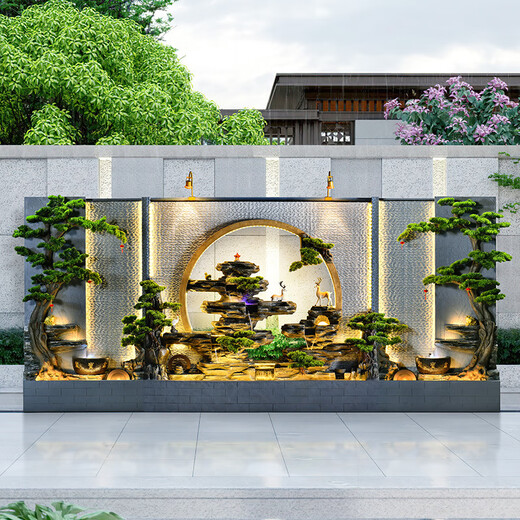 芝易中式水幕墙假山流水屏风大型水幕墙循环水喷泉客厅酒店别墅景观假 3888更多颜色尺寸组合