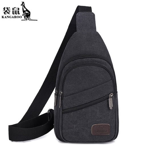 袋鼠（KANGAROO）新款潮男士单肩斜挎包男户外胸前背包休闲帆布挎包胸包小包包 黑色【9901】