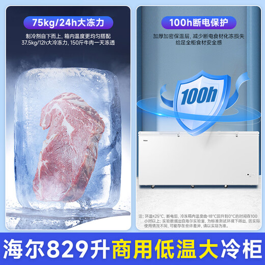 海尔国家补贴（Haier）冰柜300升左右以上大容量家用商用一级无霜全冷冻冷藏冰柜卧式冰箱 829升 |-38°C低温|电子控温|长2.1米