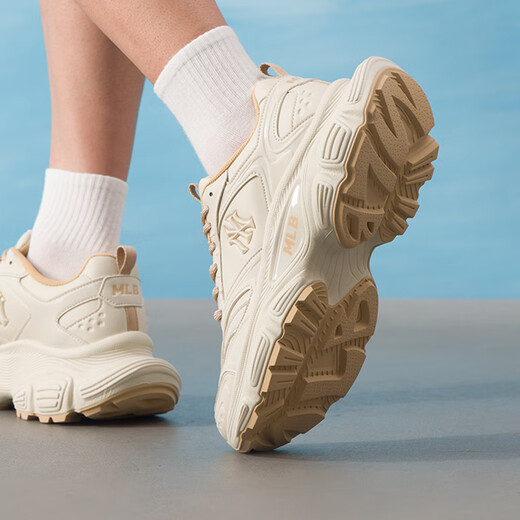 MLB Official Men's and Women's Shoes Sports Mesh Heightened Running Shoes 25 Winter New Casual Shoes 3ASHW005N New York Yankees/Cream 37.5 (235mm)