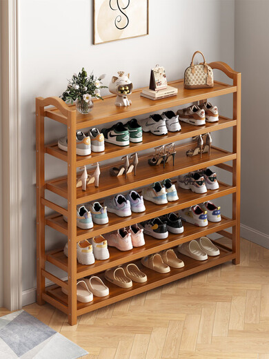 Mu Shuangfu Simple Nanzhu Shoe Rack Multi-layer Home Door Storage Rack Entry Small Narrow Shoe Rack Indoor Shoe Cabinet for Rental House Thickening and Bold Ancient Brown-5 Layers 100cm