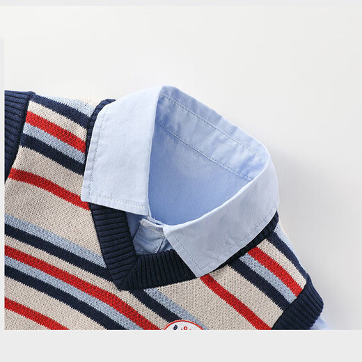 Fake two-piece children's clothing boys' knitted vest long-sleeved 2025 spring new style baby handsome top blue K818 fake two-piece 110