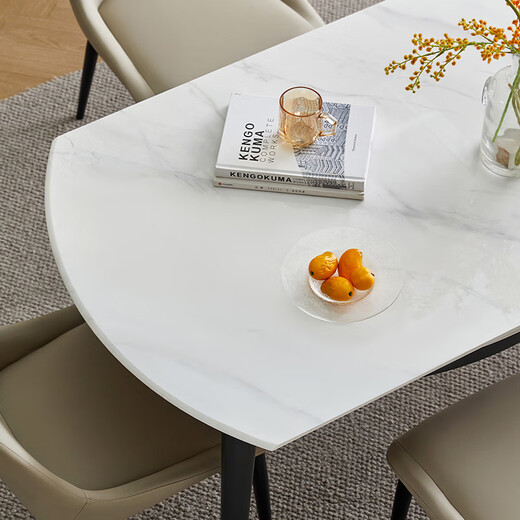 Quanyou Home Microcrystalline Stone Dining Table Folding and Retractable Function Home Dining Table and Chair Combination Modern Light Luxurious Style One Table and Six Chairs