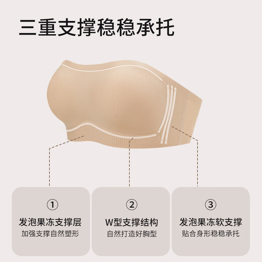猫人无肩带内衣女防滑无钢圈聚拢夏季薄款抹胸无痕美背文胸罩 【收藏加购送肩带】米白色 L (建议体重105-120斤)
