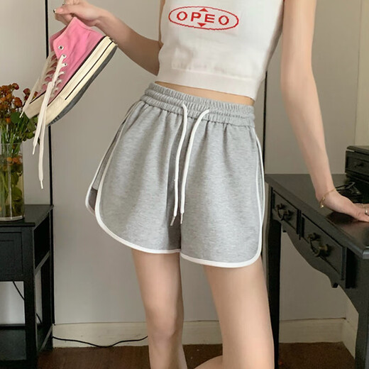 Miaolianduo American shorts summer women's casual sports shorts women's ins simple style women's shorts loose three-point super shorts American casual sports shorts gray L recommended around 100