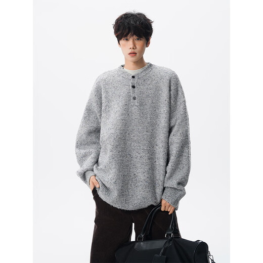 OEMG pullover sweater men's autumn style lazy style sweater top lazy trendy brand Henry collar sweater jacket gray 2XL recommended 130-150Jin Jin equals 0.5 kg