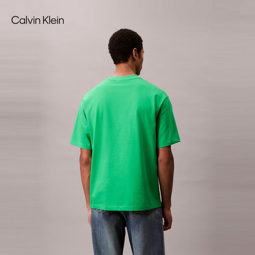 Calvin KleinJeans25早秋新款男士休闲纯色ck字母印花纯棉宽松短袖T恤4RC829G L1X-冰珀绿 L