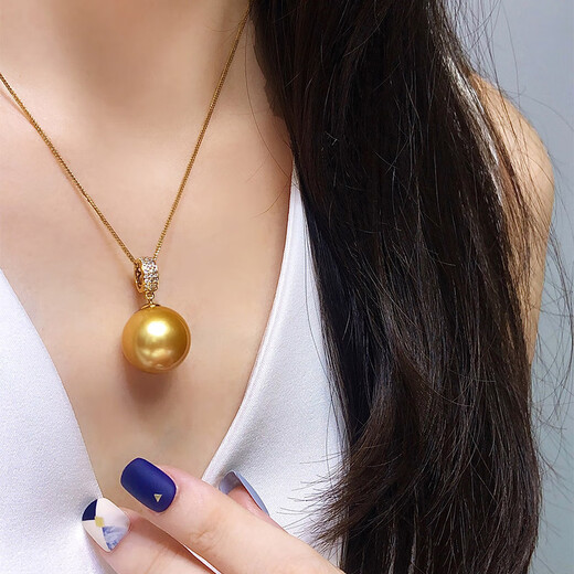 MHFDO old phoenix quality old phoenix quality Nanyang natural color sea water Nanyang thick gold beads pearl necklace 15-16mm gold bead pendant 12-12mm