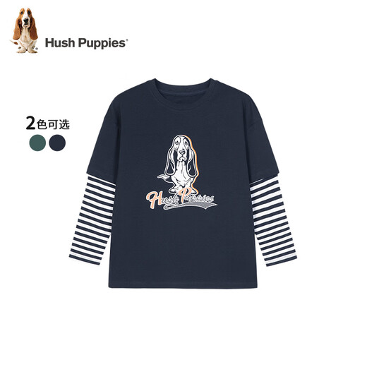 Hush Puppies Casual Style Children's Clothing Boys Autumn New Loose Comfortable Trendy Handsome Fake Two-piece Shirt Navy Blue 130 cm Slightly Thin