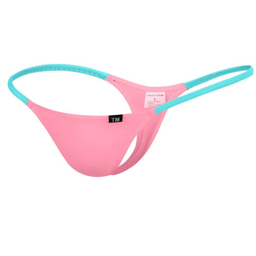 Men's low-waist one-piece ice silk thong stretch tight boys pink T-pants sexy young men's underwear UM-05-0028-Pink M