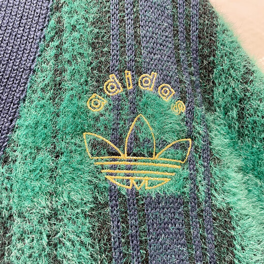 Adidas Clover Men's y Women's Clothing 2024 Winter Academy Style Cardigan Cardigan Sweater Loose Knited JC6845_Green y Blue XS