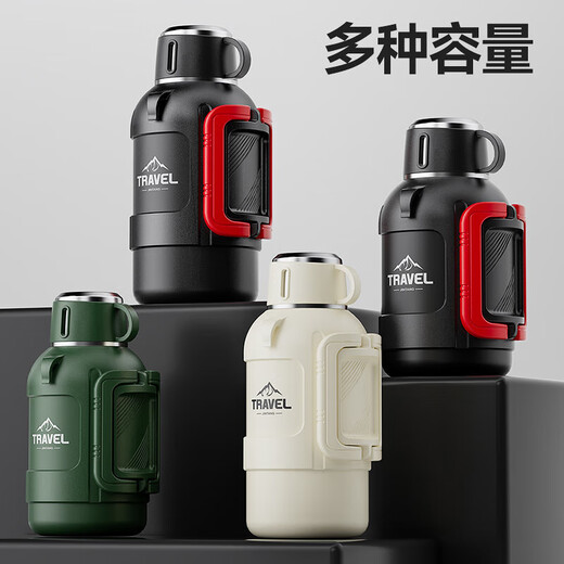 316 stainless steel thermos kettle large capacity thermos cup outdoor camping thermos kettle folding handle one cover dual use 2500ml black + folding handle + one cover dual use