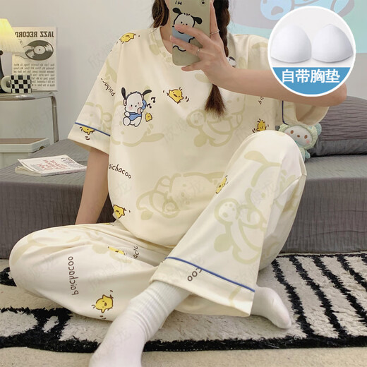 Chuangjingyi chose pajamas with chest pads for women in spring and autumn short-sleeved trousers for winter cute cartoon suits for summer sweet ladies home clothes XYL-9207# [with chest pads] M [85-100Jin[Jin equals 0.5 kg]]