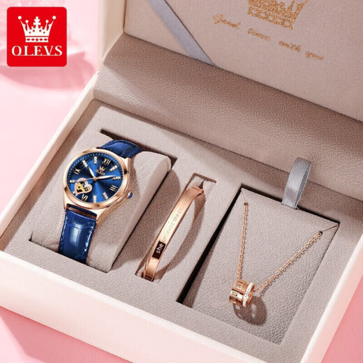 OLEVS Swiss certified couple watches A pair of fully automatic mechanical watch hollow flywheel luminous waterproof men and women watches 3601 room blue 6636 rose blue couple free engraving