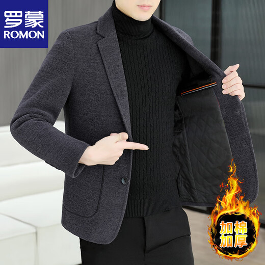 ROMON autumn and winter men's new woolen suit jacket with cotton and thickening casual versatile suit for young and middle-aged men 9917 black 2XL 141-155Jin Jin equals 0.5 kg