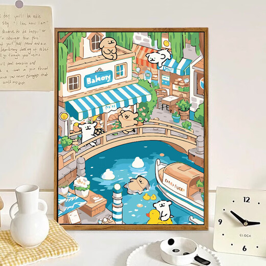 
Wufeng 2025 new line puppy digital oil painting for children hand-painted fill coloring oil painting LL13897 20x30cm thick solid wood inner frame
