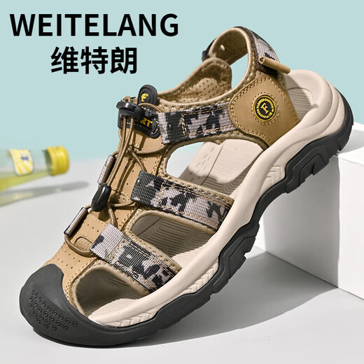Weitelang Viterrane Sommer Baotou Sandalen Herren 2025 Neues Deodorant wasserdichte Outdoor-Anti-Rutsch-Strandschuhe Sandalen 9898 Schwarz 41