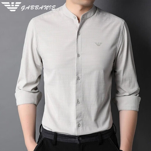 
FALAMONE Armani small stand-alone cotton shirt men's 2025 spring and autumn shirt casual inner Chinese collar thin shirt XQFD-9930 white M 165