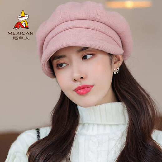 Scarecrow (MEXICAN) Hat Women Korean Version Versatile Ins Octagonal Beret Autumn and Winter Fashion British Simple Internet Celebrity Painter Hat White One Size
