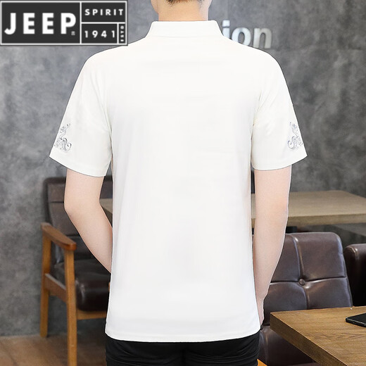 JEEP SPIRIT冰丝t恤男士短袖2025新款男装中国风V领半袖夏季薄款中式盘扣体恤 E9871黑色 (冰丝滑料) 5XL
