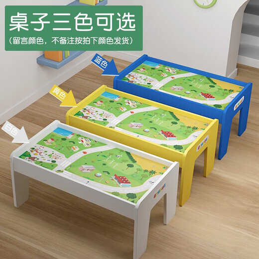 Holzstrecke Auto Fernbedienungszug Hölzer Kinder Holz Spielzeugtisch Boy Großer Partikelbaugruppe Baustein Tisch weißer Tisch + Deckbuckel + Baustein + Crane Hillside Offizielle Standardkonfiguration