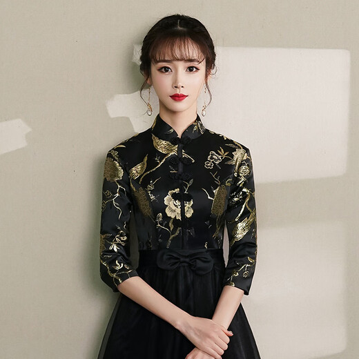 Timochi New Chinese Style Women's Banquet Evening Dress Small 2026 Chinese Style Black Temperament Long Style Host Style Solo Finger Black M