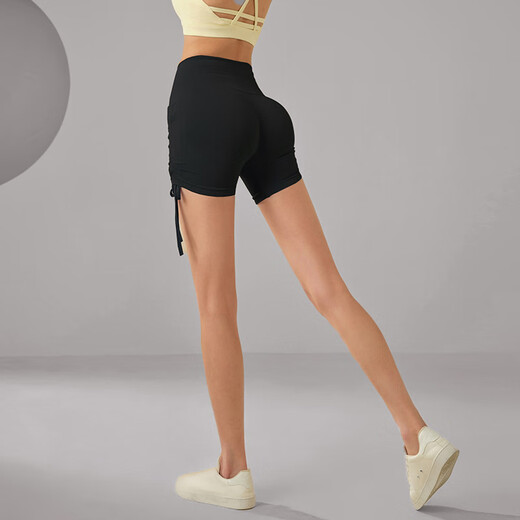 LULULMCCTN High Waist Three-Point Yoga Shorts Women's Tight Butt Lift Running Training Fitness Pilates Sports Shorts Black M