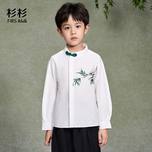 Shanshan boys' shirt new Chinese style long-sleeved children's autumn and winter style men's and large children's buttoned national style casual shirt white 120